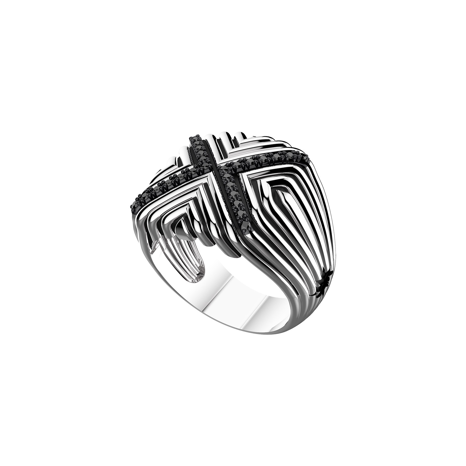 Zancan Sterling Silver Black Spinel Signet Ring